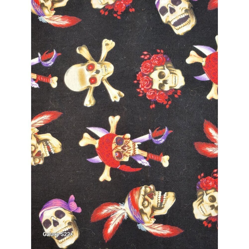 Shamash & Sons Skull & Crossbones Pattern Fabric Cotton 44" Wide Black Red Purpl